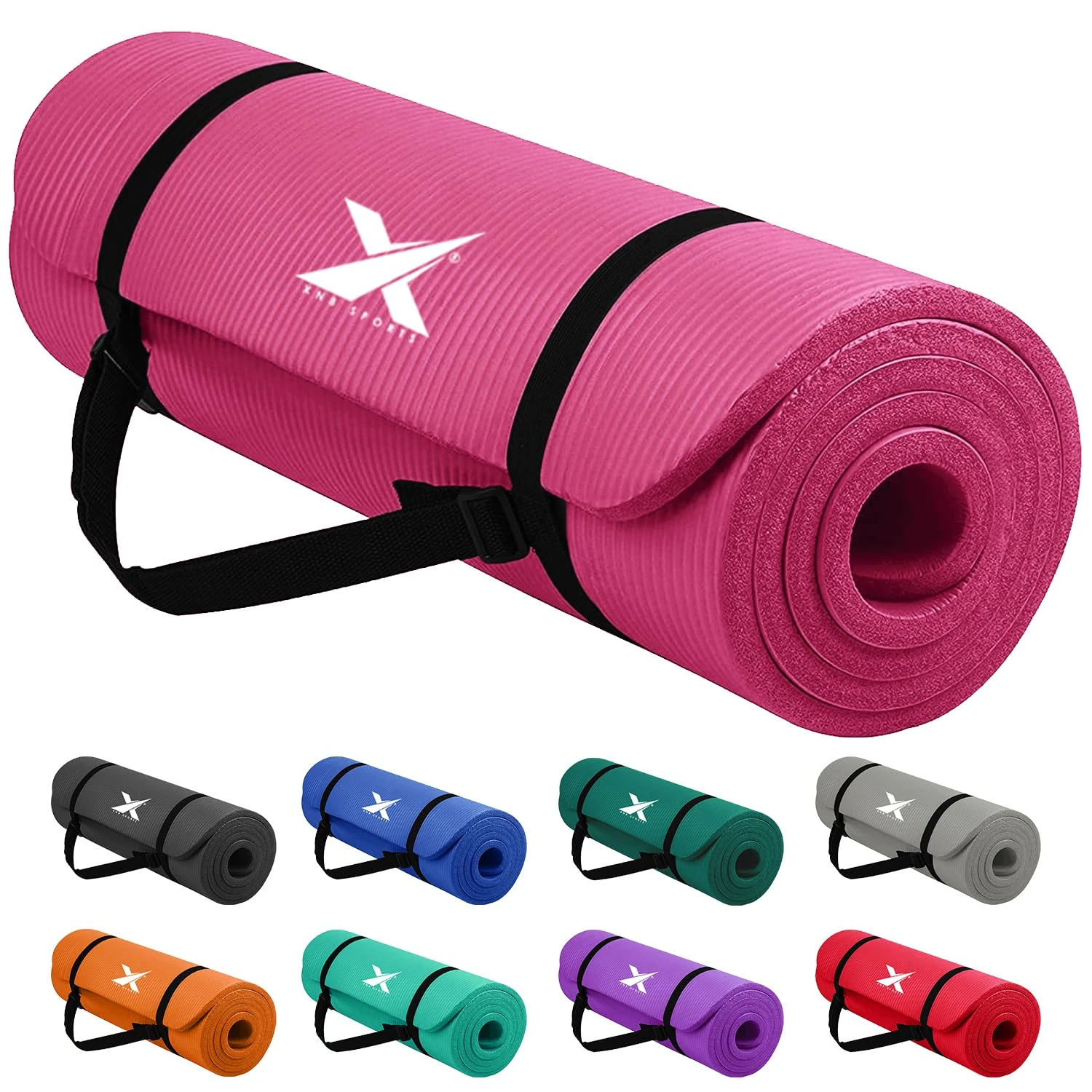 Xn8 Sports Yoga mat 15mm Thick NBR Exercise Mat - Non-Tearable Pilates Mat with Extra Carry Strap- Lightweight Yoga Mats for Women Men for Aerobics, Lunges, Planks Indoor & Outdoor 61x20x1.5 cm