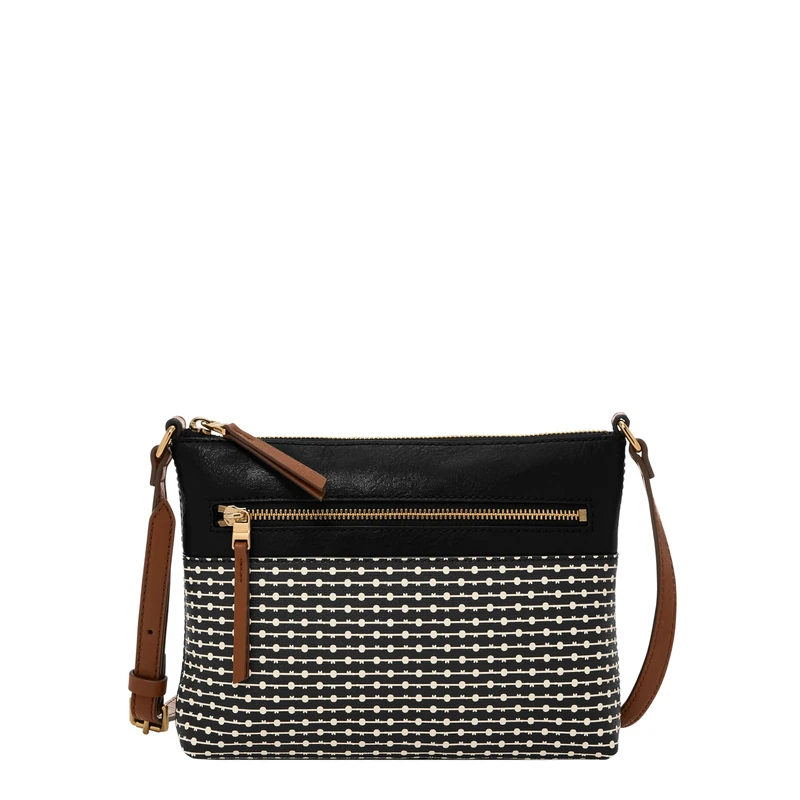 Fossil Women's Fiona Large or Small Crossbody Purse Handbag for Women, Black Stripe Small, One Size