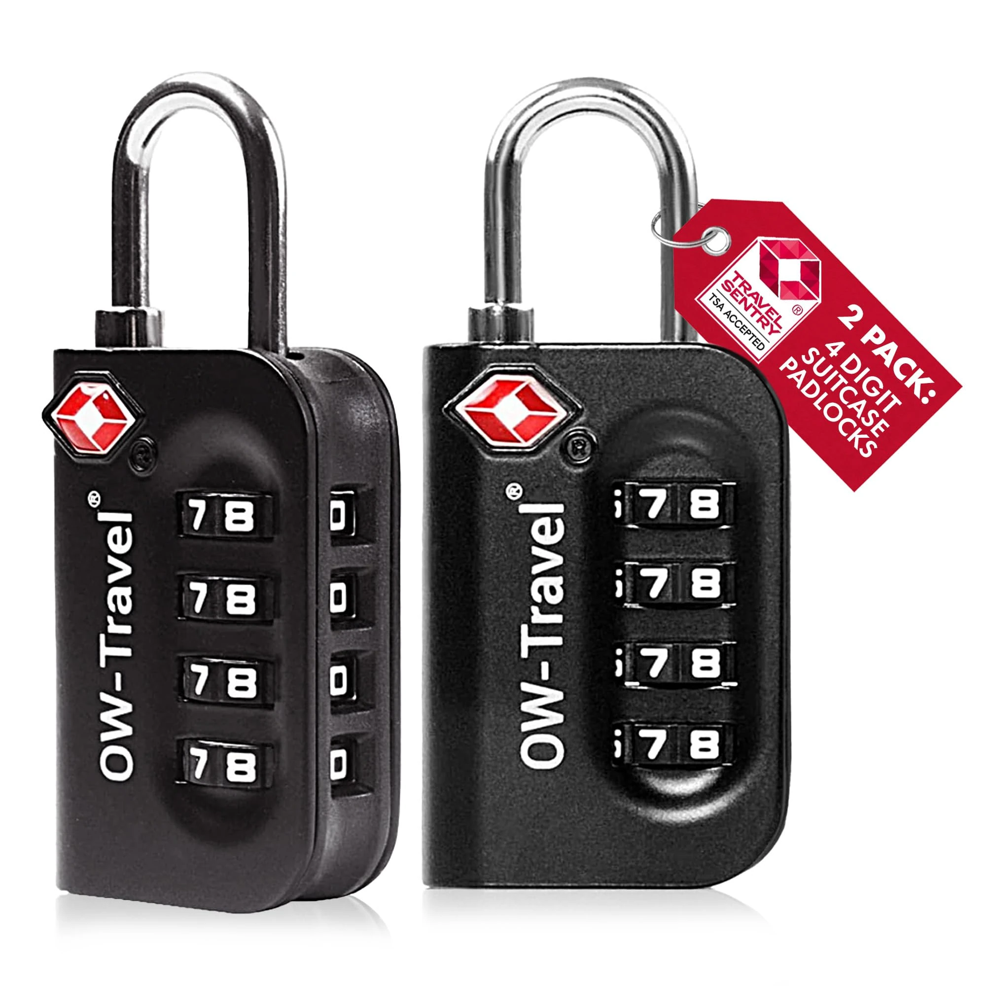 OW-Travel TSA Approved Luggage Locks Suitcase Locks (2 Pack Black) 4 Digit Security Suitcase Padlock. Travel Bag Combination Luggage Padlocks for Suitcases. TSA Travel Lock for Bags and Cases