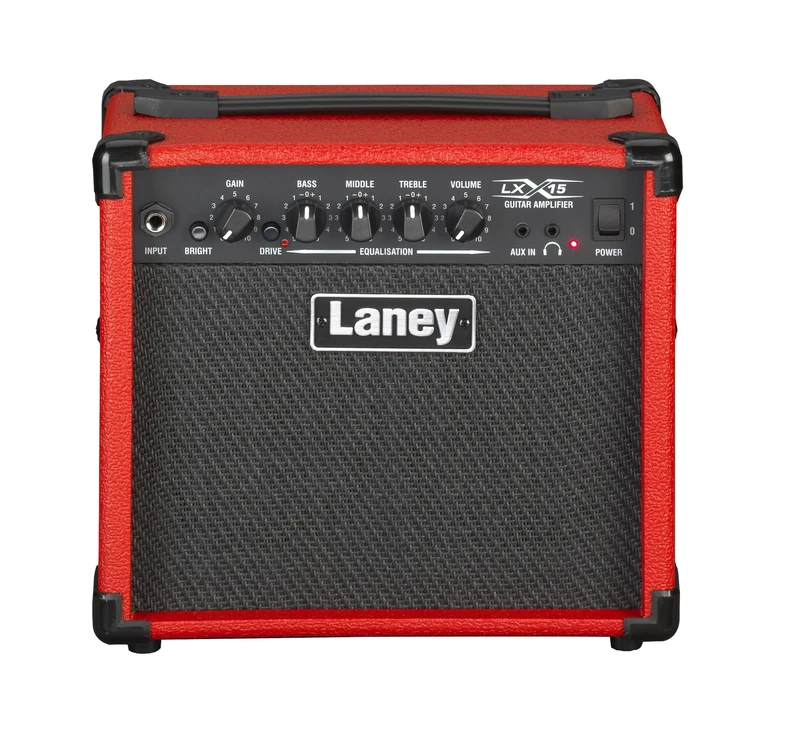 Laney LX15 Electric Guitar Amplifier – 15W Practice Amp with Twin 5" Speakers, Drive Switch, 3-Band EQ, AUX Input for jamming along & Headphone Output – Compact Portable Amp for Beginners - Red