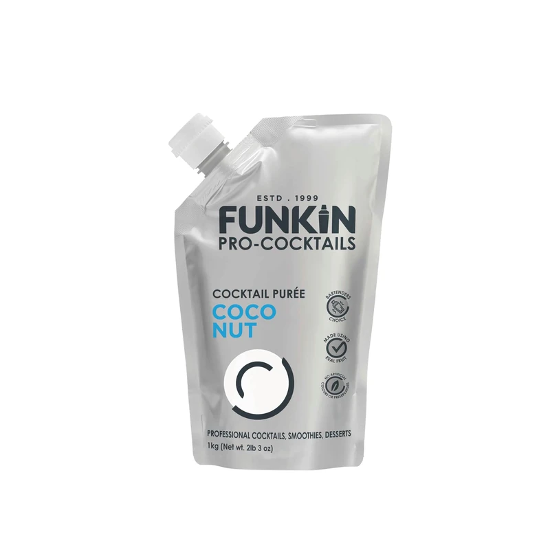 FUNKIN Coconut Puree Cocktail Mixer | Made with Real Fruit | Fresh Fruit Puree for Professional Cocktails, Smoothies, & Desserts | 0% ABV | Resealable Pouch | 1kg, Pack of 5