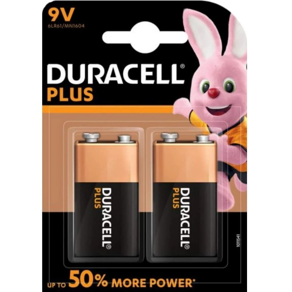 Duracell Plus Power Alkaline 9V Batteries (Alkaline, Prismatic, 9V, Black, Gold, Blister)