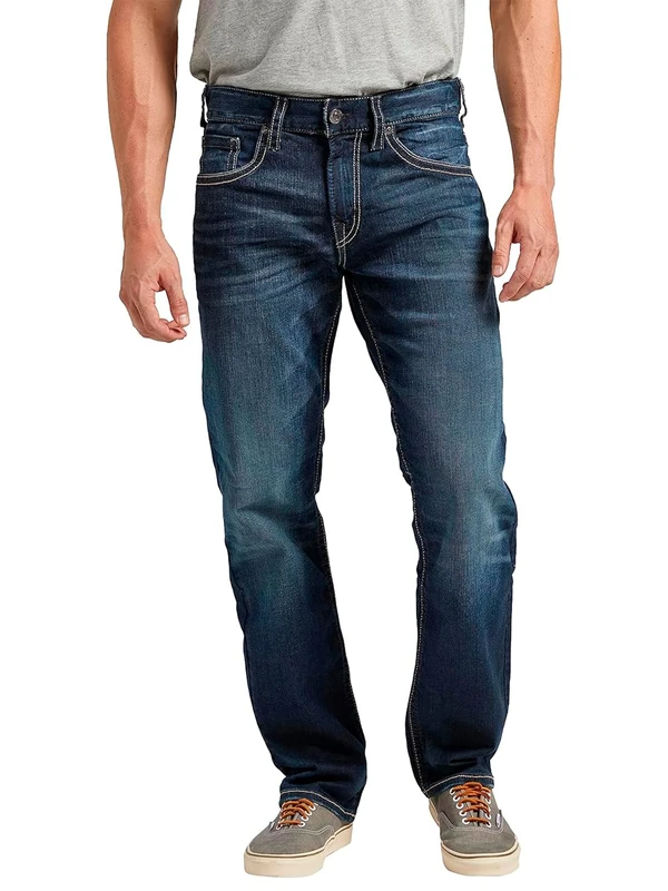 Silver Jeans Co. Men's Eddie Relaxed Fit Tapered Leg Jeans, Rinse Wash, 36W x 32L