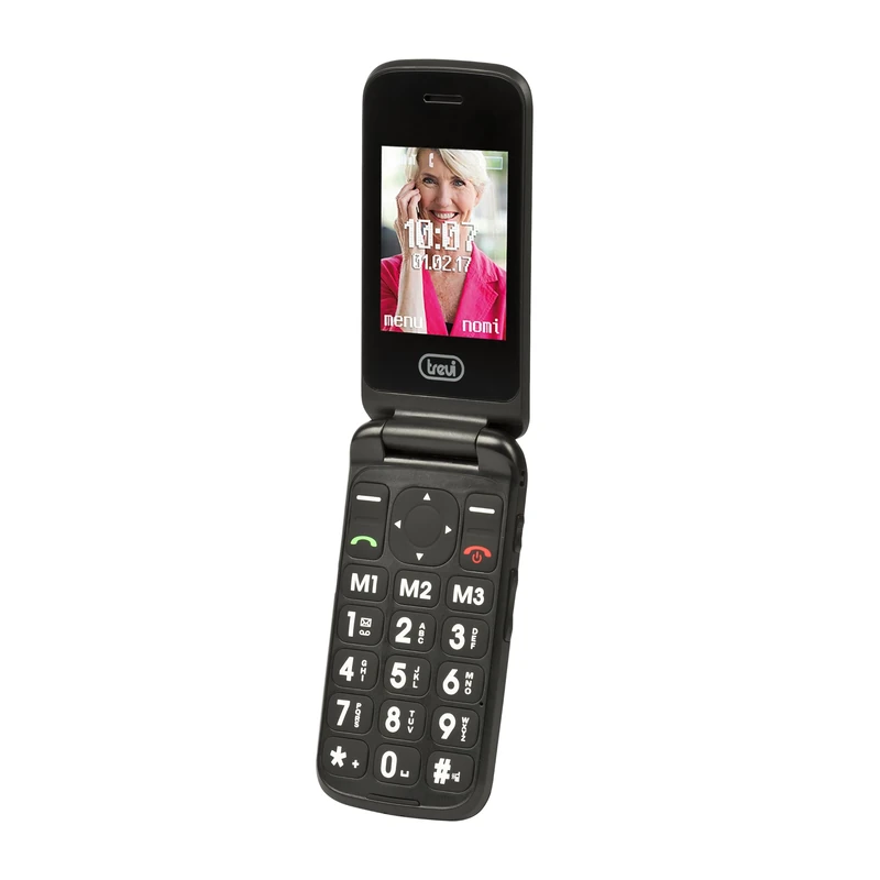Trevi Flex Plus 55 Phone Cellulare per Anziani a Conchiglia con grandi tasti, Grande Display LCD 2.4 inches, Funzione SOS, Doppio Display, Bluetooth, Photo Camera, Radio FM, Nero - Image 1