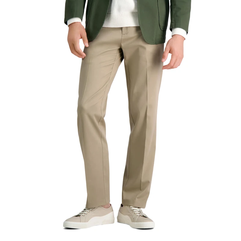 Haggar Men's Premium No Iron Khaki Straight Fit Flat Front Casual Pant, Khaki, 34W x 30L