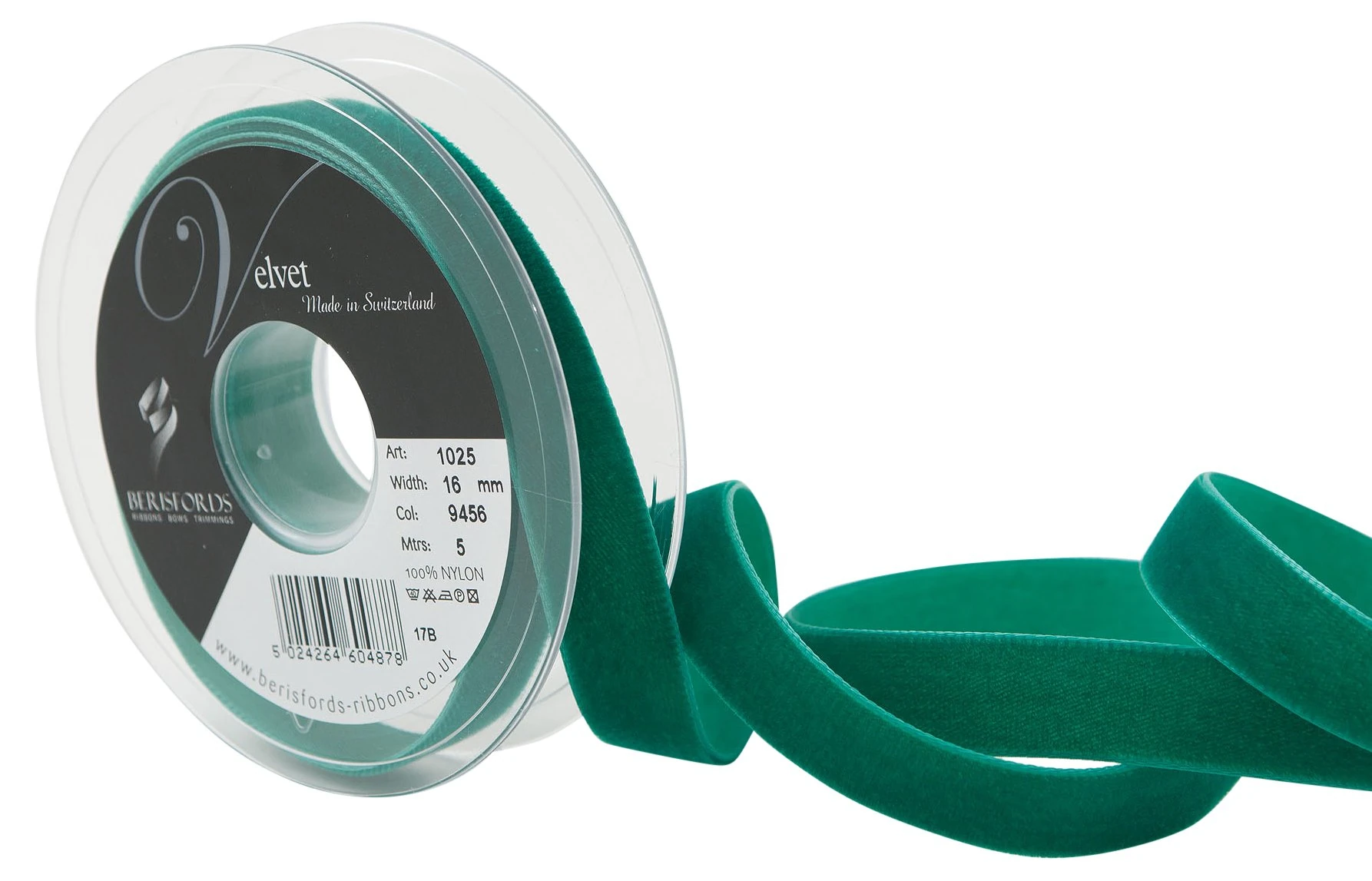 Berisfords Velvet Ribbon, Emerald, 10.2 x 2.1 x 10.2 cm