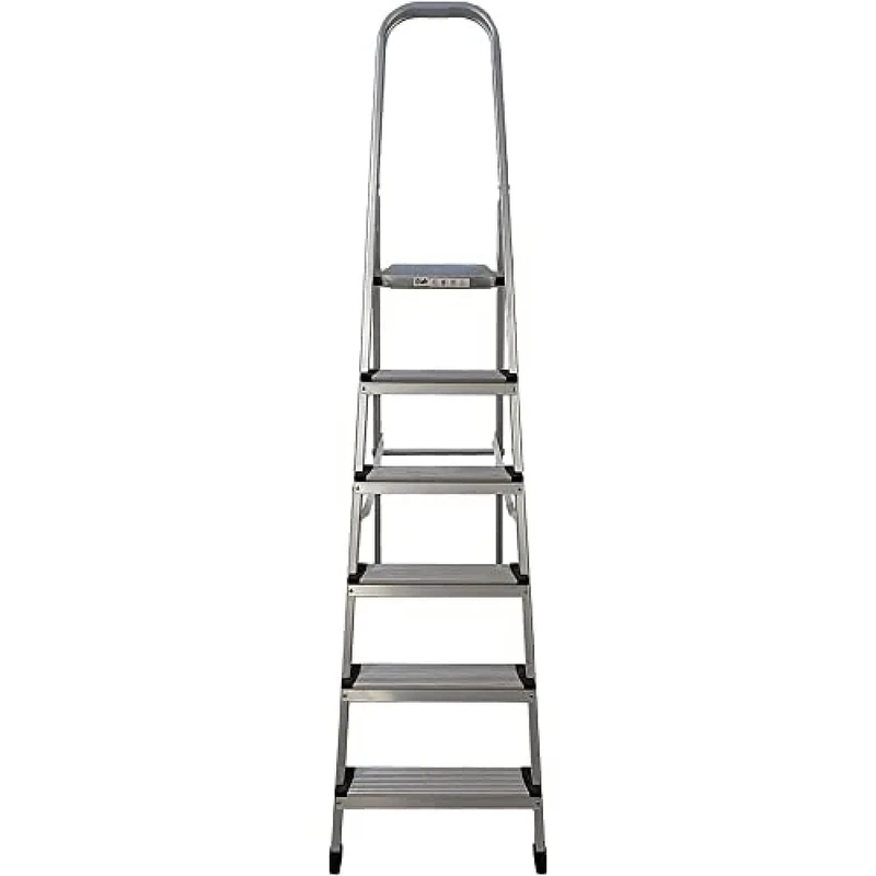 Amig - Foldable Ladder with 6 Steps | Aluminium | Small Steps: 28 x 8 cm | Large Step: 25 x 25 x 28 cm | Domestic Use | Maximum Load 150 kg