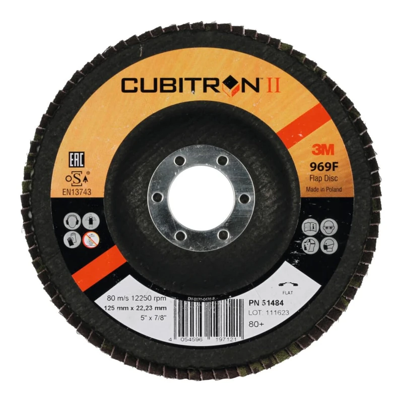 3M 51484 Cubitron II Flap 969 F, 80 +, Flach, 125 x 22.23 mm - Pack of 10