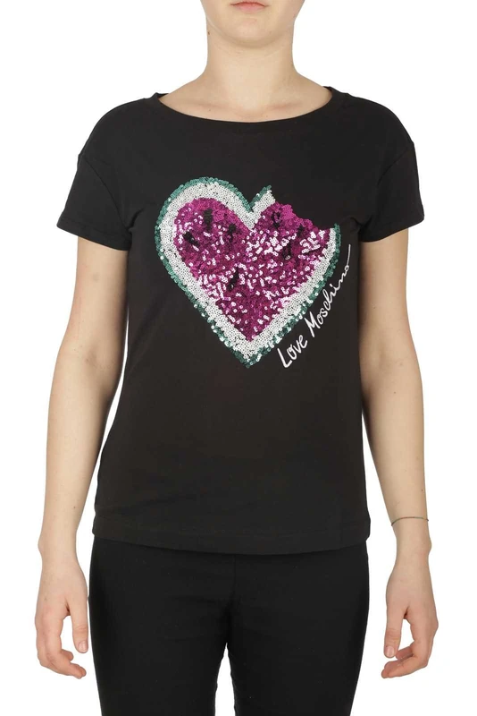 Love Moschino Women's T-Shirt, Black (Black C74), 40 (Manufacturer Size: 44)