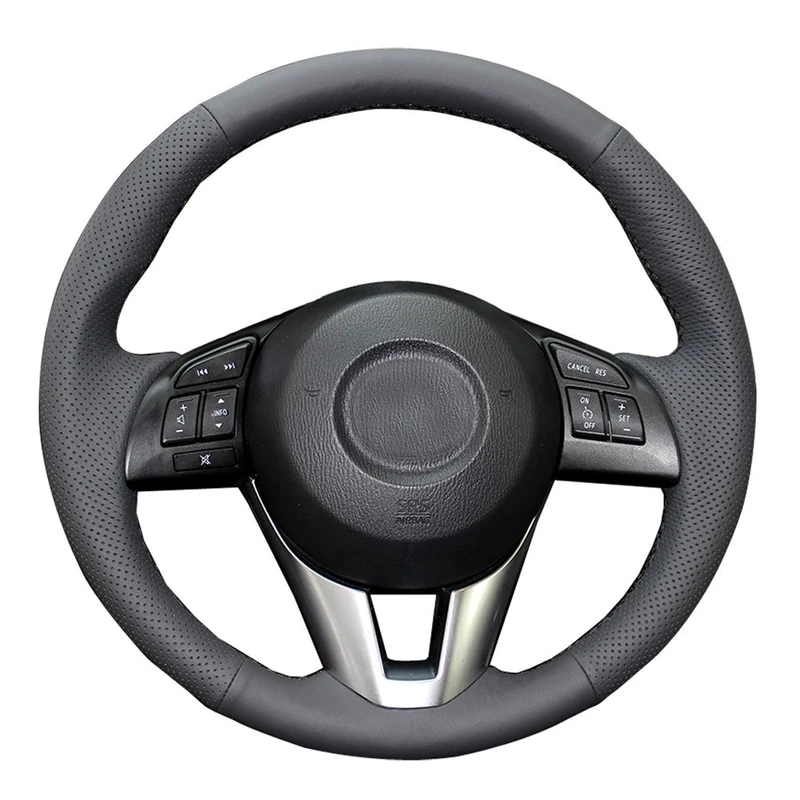 DIY Authentic Leather Steering Wheel Cover Custom Fit 15 inch Stitch Interior Accessories (With Black Thread)