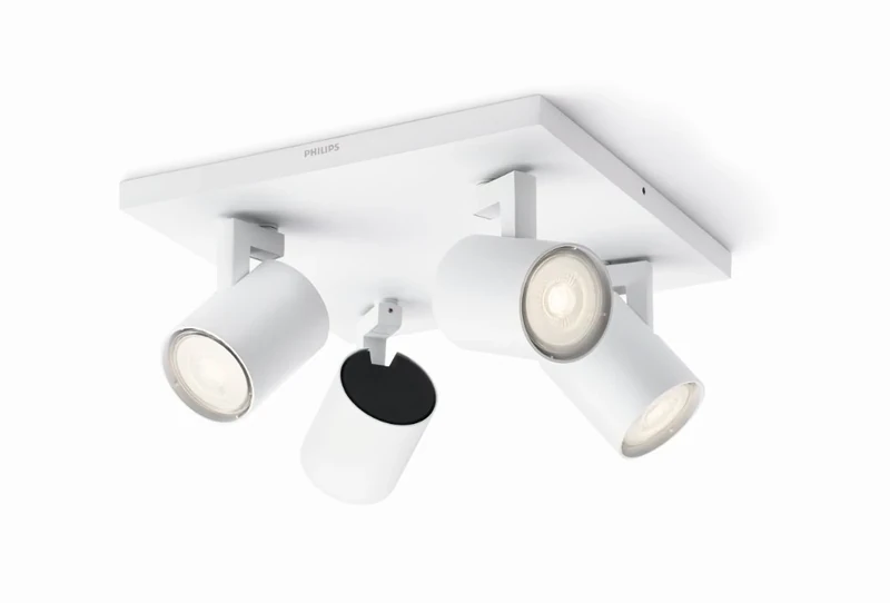 Philips Runner 4 Spot Fixture [White - Square] Adjustable Metal GU10 Light Heads. For Indoor Home Lighting, Livingroom, Bedroom.