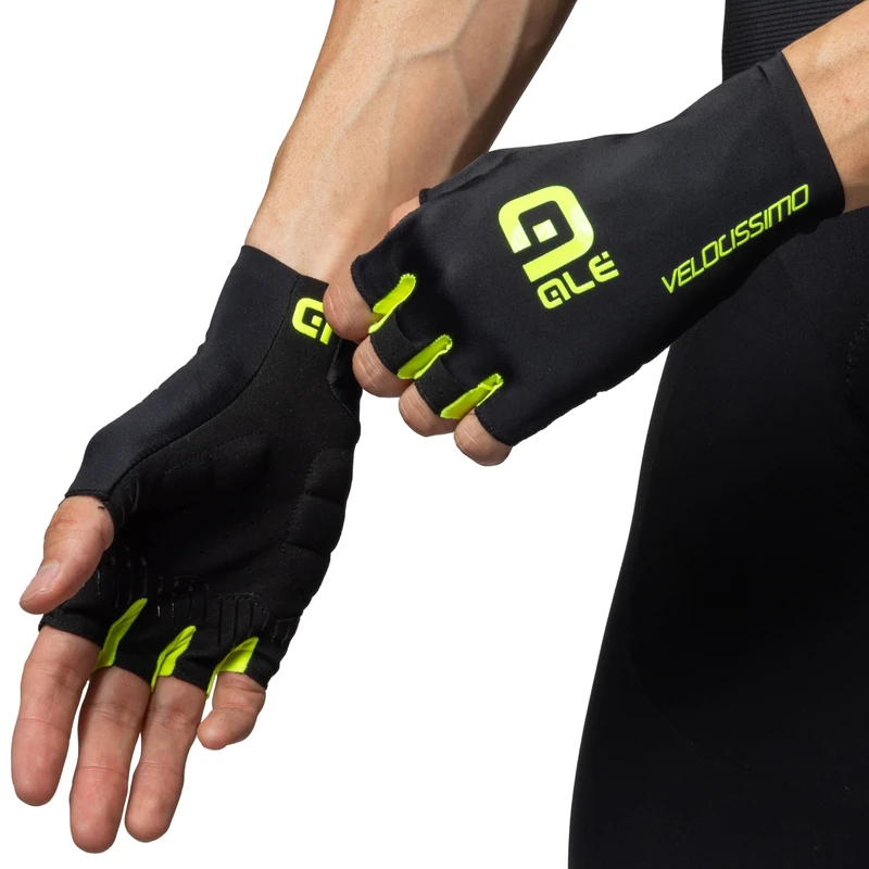 Alé Cycling Unisex Velocissimo Crono Summer Gloves, Black/Fluo Yellow, XS