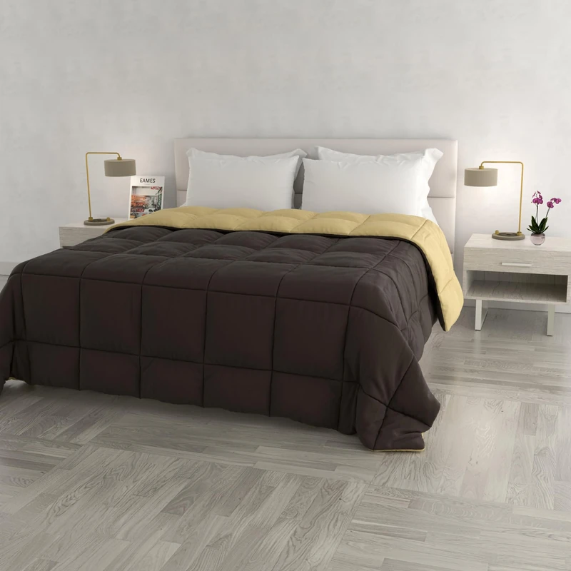Italian Bed Linen Winter Quilt Elegant,260 x 260 cm,Brown/Cream