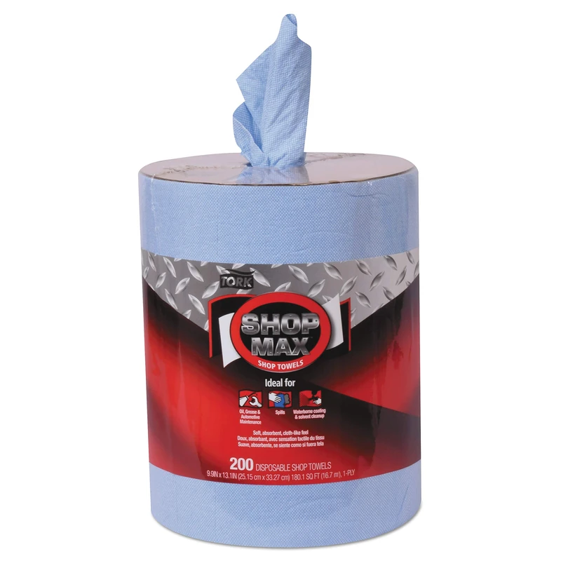 Tork Advanced 450338 ShopMax Wiper 450, Centerfeed Refill, 1-Ply, 9.9" Width x 13.1" Length, Blue (Case of 2 Rolls, 200 per Roll, 400 Towels)