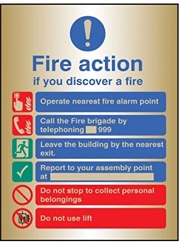 Caledonia Signs 59539 Fire Action Manual Dial With Lift Label, Brass