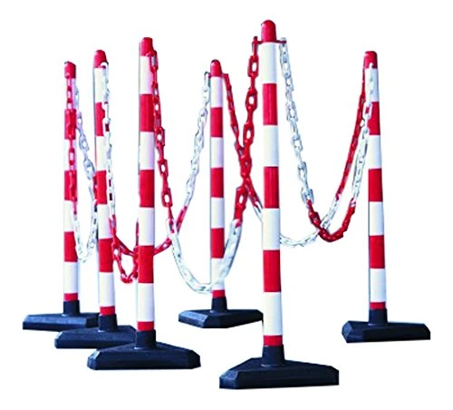 Caledonia Signs 59037 10M Chain Post Kit, 6 Posts, 10 Hooks and Links, Concrete Base, Black/Yellow