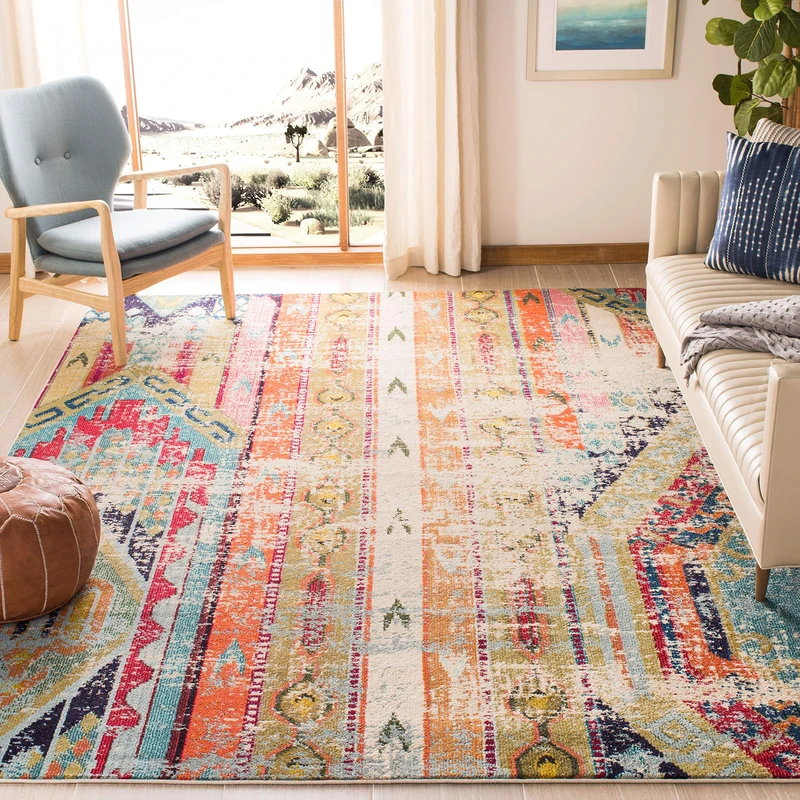 SAFAVIEH Boho Rug for Living Room, Dining Room, Bedroom - Monaco Collection, Short Pile, in Multi, 240 x 300 cm