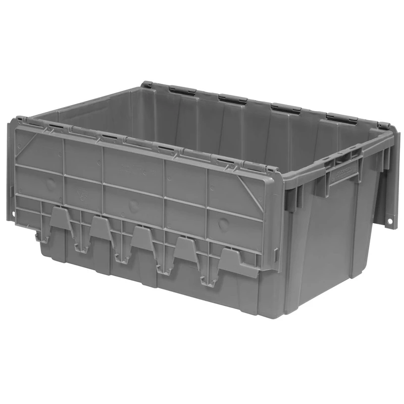 Buckhorn AR2717120201000 Industrial Plastic Stackable Storage KeepBox Tote Container with Hinged Attached Lid, (27-Inch L by 17-Inch W by 12-Inch H), Gray