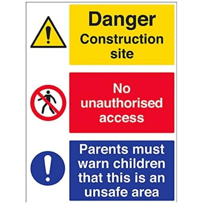 Vsafety Multi Hazard Site Safety Must Warn Children Warning Sign - 600mm x 800mm - 2mm Rigid Plastic