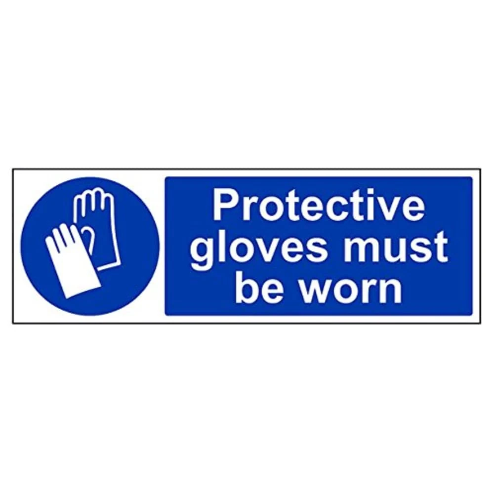 V Safety Protective Gloves Must Be Worn PPE Sign - 450mm x 150mm - 1mm Rigid Plastic