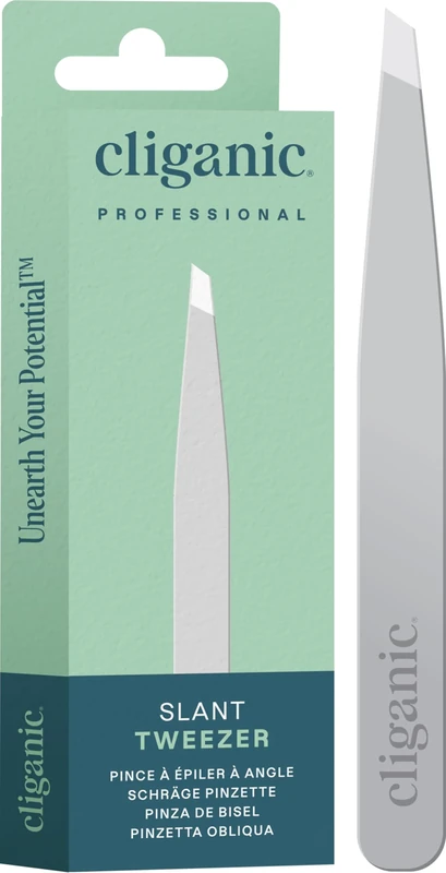 Cliganic Slant Tip Eyebrow Tweezers - Silver Steel for Men & Women