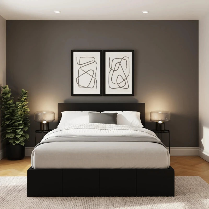 GFW Classic Leather Upholstered Ottoman Storage Bed With Gas End Lift & Under Bed Storage, Small Double, Faux Leather, Black