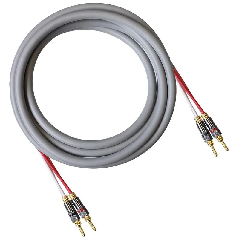 Blue Jeans Cable Canare 4S11 Speaker Cable, with Ultrasonically-Welded Conventional (Non-Bi-Wire) Terminations, (One Cable - for one Speaker); Assembled in The USA (8 Foot, Grey, Bananas to Bananas)