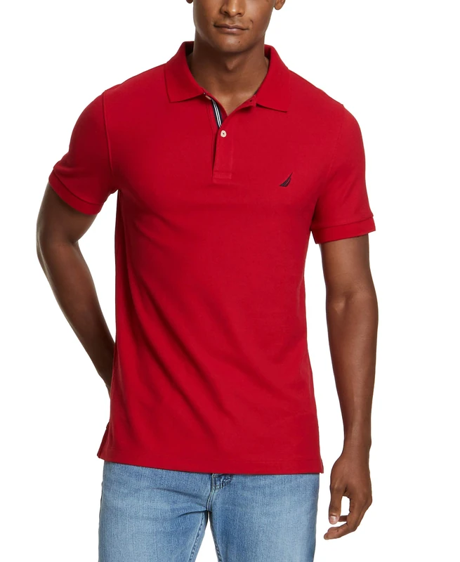 Nautica Men's Slim Fit Short Sleeve Solid Polo Shirt Red, Medium