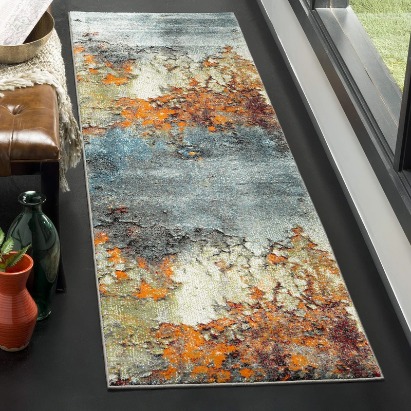 SAFAVIEH Glacier Collection 2'3" x 8' Blue/Multi GLA125B Modern Abstract Non-Shedding Living Room Entryway Foyer Hallway Bedroom Runner Rug