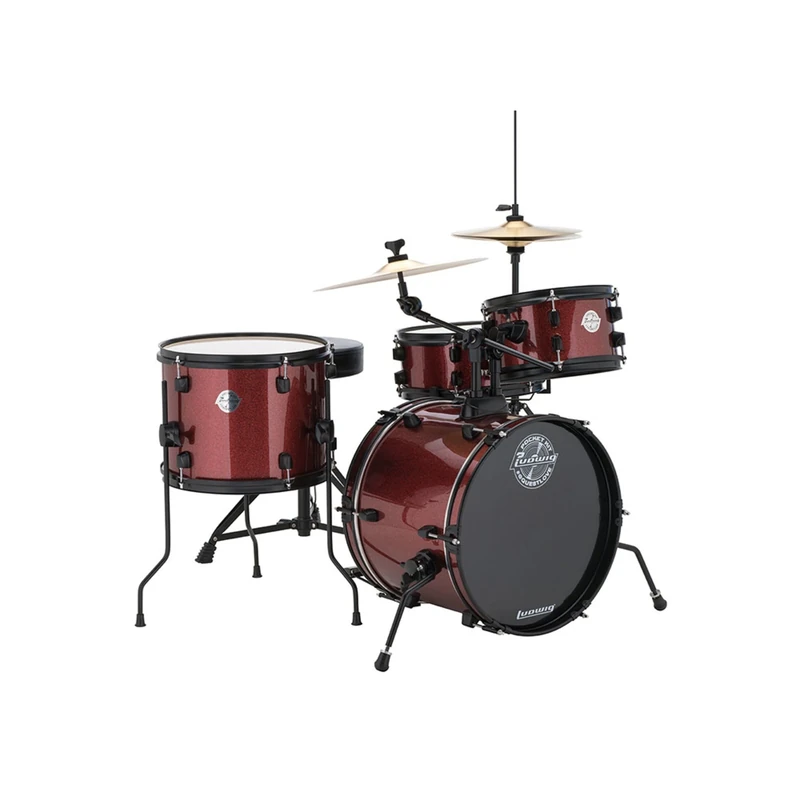 Ludwig Pocket Kit by Questlove | All-in-One Drum Set for Beginners | Includes 4 Drums, Hi-Hats, Crash/Ride Cymbal, Pedals, Throne & Sticks | Wine Red Finish (LC178X025)