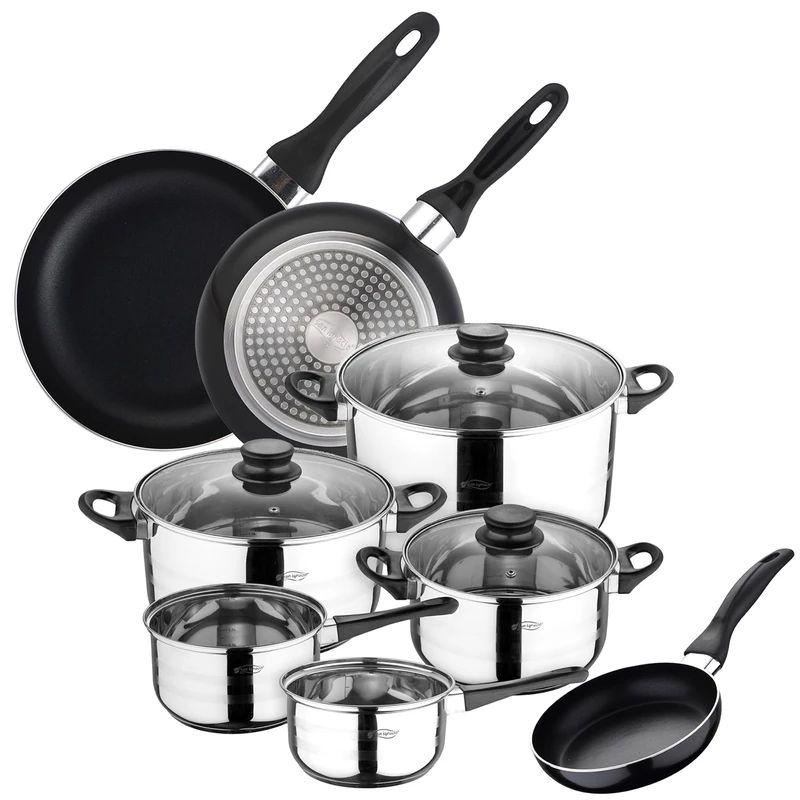 SAN IGNACIO Set of 3 Pans + Kitchen Battery, 8 Pieces, Aluminium, Dark, 24 cm