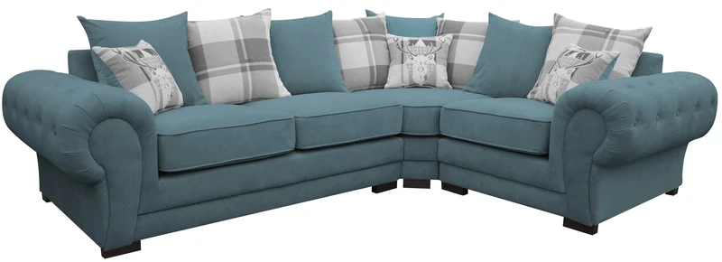 Corner Sofa Verona Fabric Left or Right Grey Brown Cream Designer Scatter Cushions Living Room Furniture (Right, Ocean)