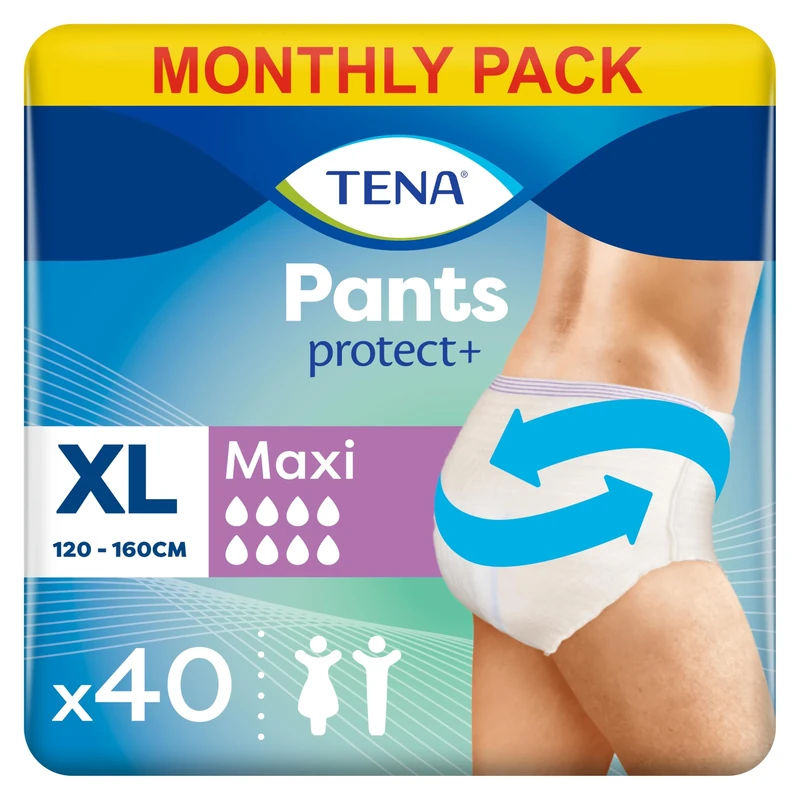 TENA Pants Maxi, 40 pairs of Unisex Incontinence Pants (4 x 10 packs) for Women and Men with Heavy Bladder Weakness, Extra Large