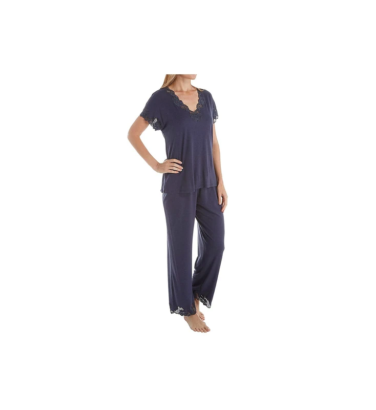 Natori Women's Zen Floral Short Sleeve Pj Pajama Set, Heather Night Blue, XL