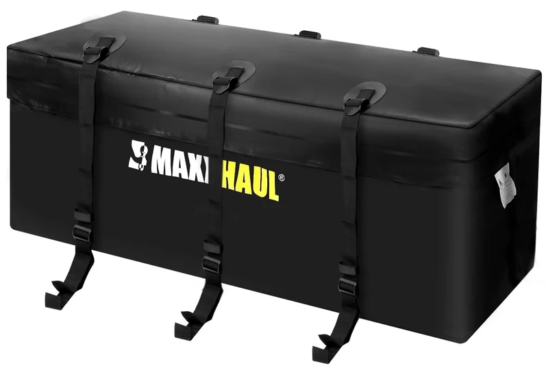 MAXXHAUL 70209 Soft Shell Cargo Carrier Bag for Hitch Mount Cargo Rack - Heavy Duty and Water Resistant 47 inch 20 inch x 20 inch Black with Tie Down Straps
