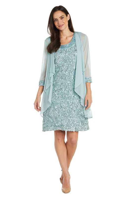 R&M Richards Women's Beaded Chiffon Jacket Dress, Slate, 14 UK