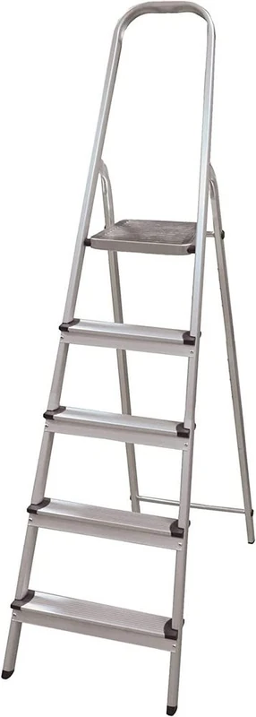 Amig - Foldable Ladder with 5 Steps | Aluminium | Small Steps: 28 x 8 cm | Large Step: 25 x 25 x 28 cm | Domestic Use | Maximum Load 150 kg