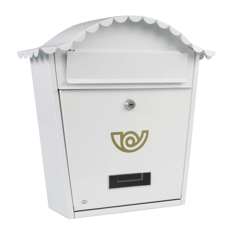 Amig - External Post Box | Weather-Resistant Steel | Secure Lock | Wall & Fence Mount | Fits A4 Mail | Letter Box Guard Compatible, White, 37 x 32 x 10.5 cm, Alloy Steel