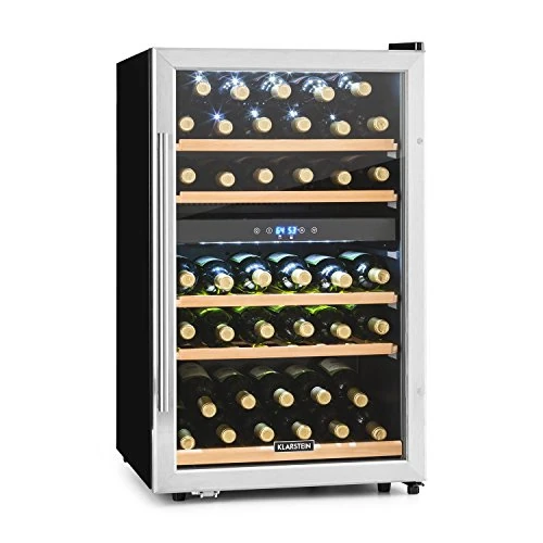 Klarstein vinamour Wine Fridge With 2 Areas (135 L Capacity or 41 Bottles, Wine Cooler with Glass Door Double Insulation, Stainless Steel) 41 botellas