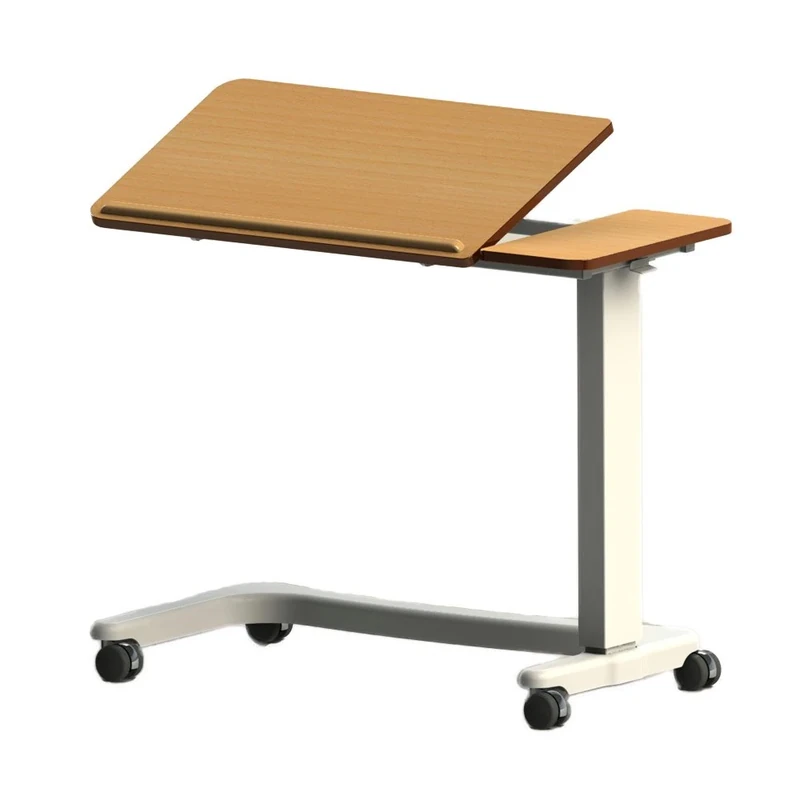 NRS Healthcare EasyLift Over Bed / Chair Table Beech N85195 Height Adjustable - Curved Wheelchair Base and Tilting Split Top