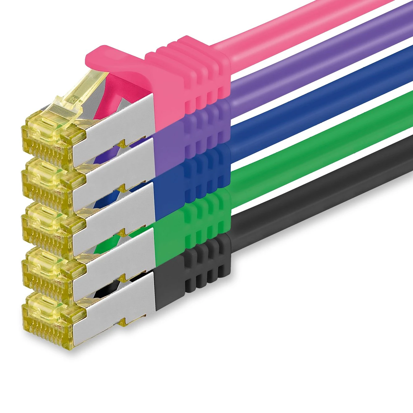 Cat.7 Patch Cable Set, S/FTP (PiMF) Ethernet LAN Network Cables, 10 Gigabits/10000 Mbps – High Speed – 600 MHz with Locking Protection, Halogen-Free (LSZH) 5 Couleurs 02 - 5 pièces 0,5m