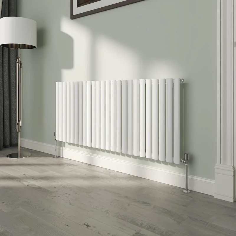 NRG White Oval Radiator Horizontal 600x1416mm Single Panel Central Heating Radiators Perfect for Bathrooms Kitchen Living Room