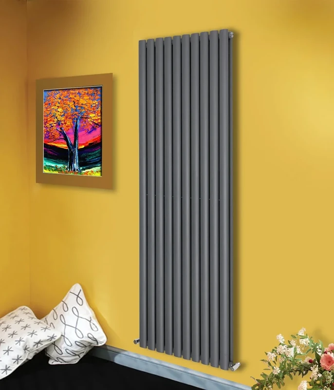 NRG 1800x590mm Oval Column Designer Radiator Double Panel Anthracite Bathroom Central Heating