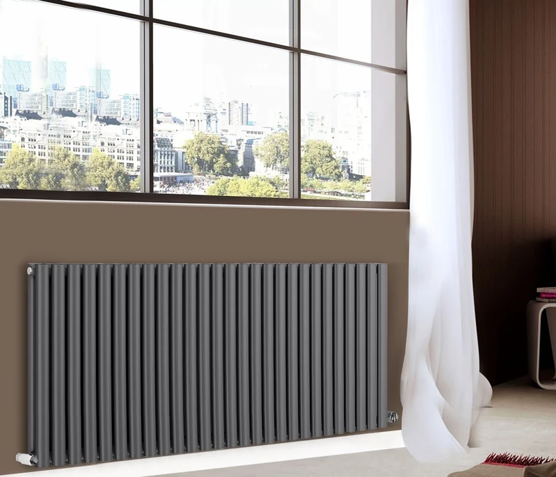 NRG Designer Horizontal Oval Column Bathroom Radiator 600x1593mm Anthracite Double Panel Premium Central Heating 15 Year Guarantee