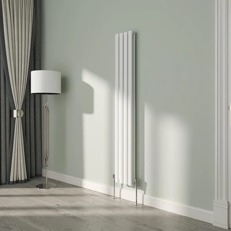 NRG White Oval Radiator Vertical 1600x236mm Double Panel Central Heating Radiators Perfect for Bathrooms Kitchen Living Room