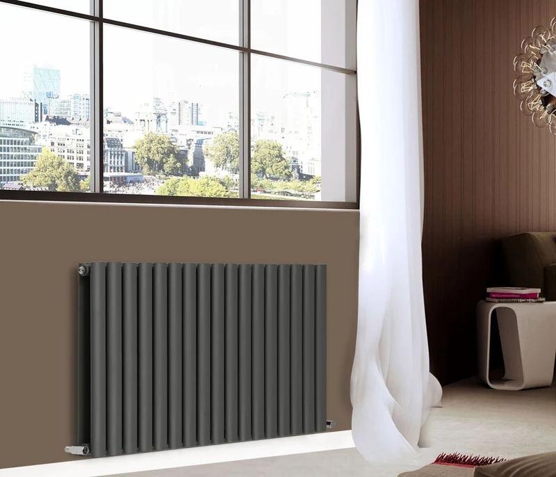 NRG 600x1003mm Oval Column Designer Radiator Double Panel Anthracite Bathroom Central Heating