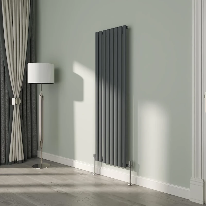 NRG 1600x472mm Oval Column Designer Radiator Single Panel Anthracite Bathroom Central Heating