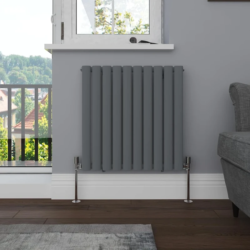 NRG Horizontal 600x590 Oval Column Designer Radiator Central Heating Single Panel Anthracite