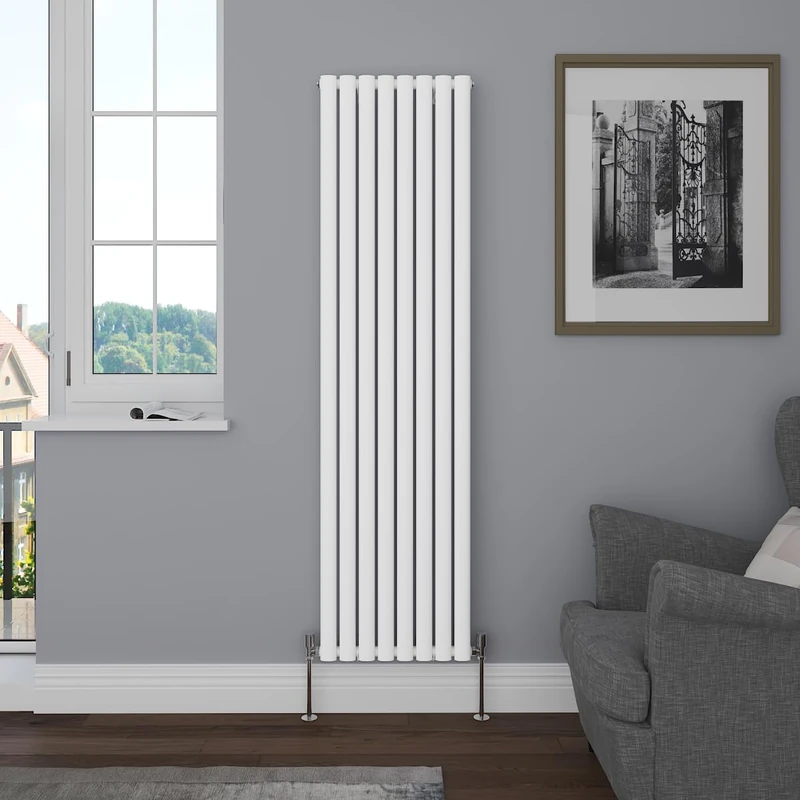 NRG Vertical Designer Radiator Single Panel Tall Upright Oval Column Modern 1800x472mm Bathroom Central Heating Gloss White