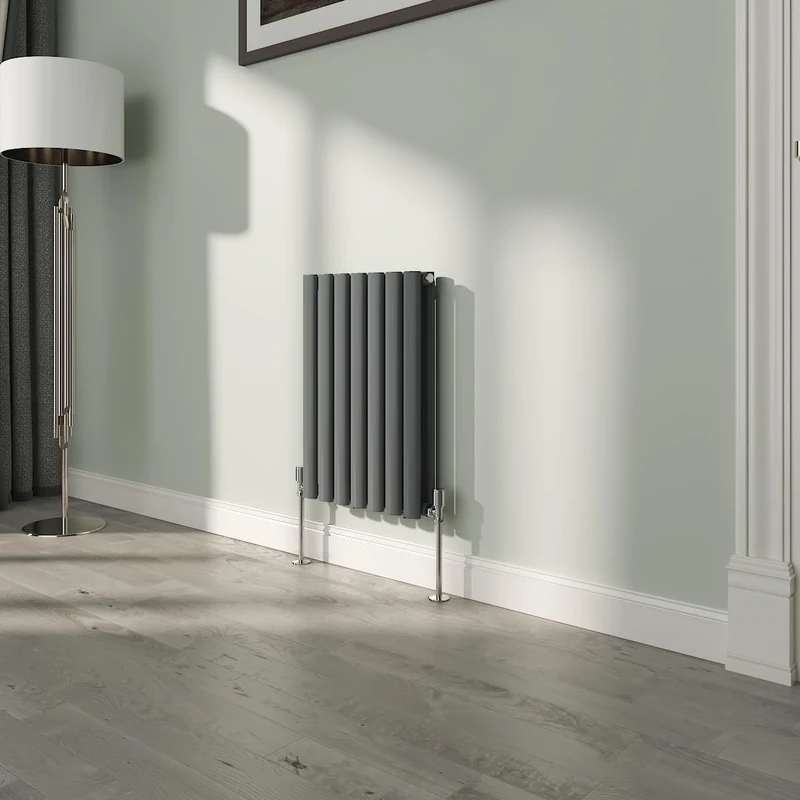 NRG Modern Anthracite 600x413mm Horizontal Double Oval Column Panel Radiator Designer Bathroom Central Heating 15 Year Guarantee
